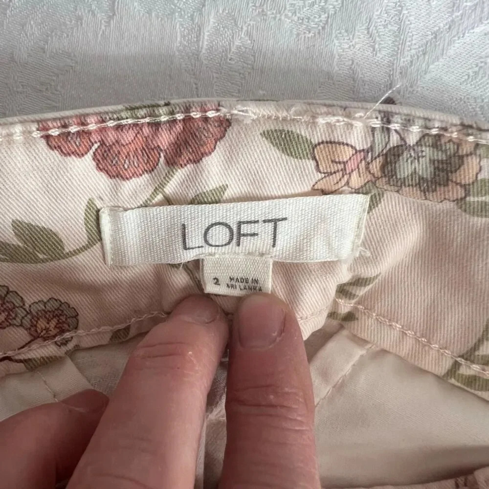LOFT Blush Pink Floral Slim Ankle Cotton Jeans Women's Size 2‎ - Picture 5 of 7